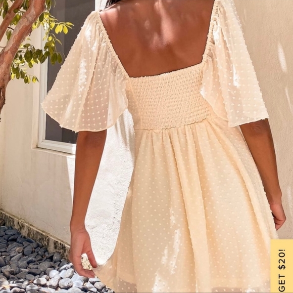 Lulu's Be a Dear Swiss Dot Tie Front Skater Dress Cream size S - Picture 2 of 7